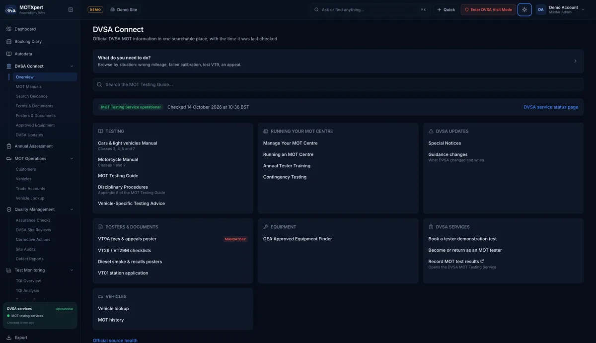 MOTXpert dvsa connect screen